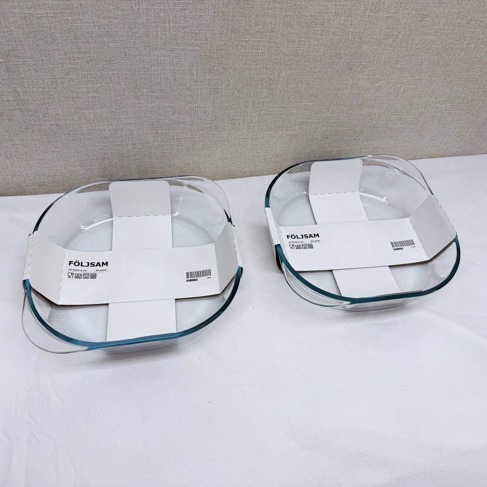 Set of 2 IKEA FOLJSAM Clear Glass Oven Dish Square 9.75in 503.112.69 New